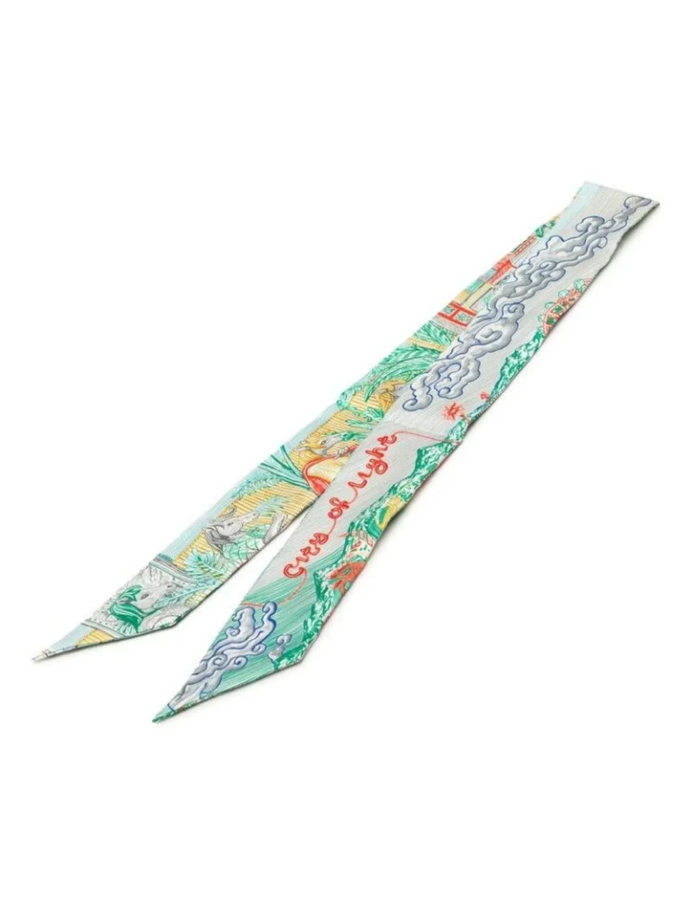 Hermes Twilly City of Light Scarf Gray Green Multicolor Silk